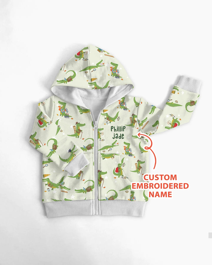 Personalisierter Alligator Bambus-Kapuzenpullover mit Reißverschluss und Stickerei