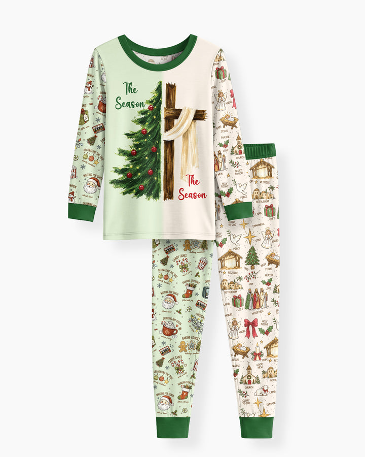 Jesus Is The Reason For The Season Family Matching Bamboo Two Piece Long Sleeve Pajama Set