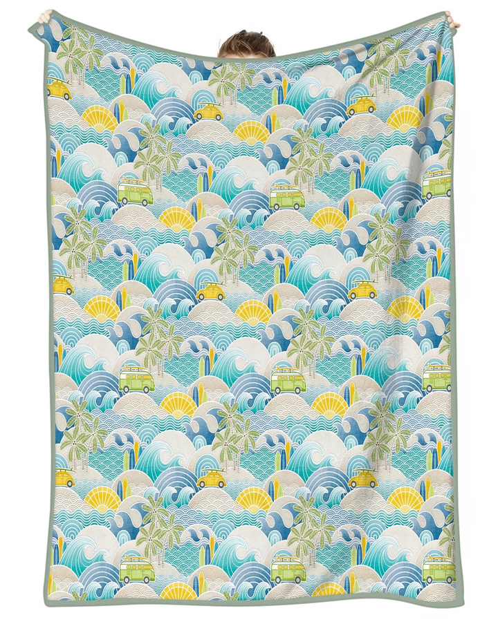 Coastal Road Trip Waves Surf Bamboo Blanket