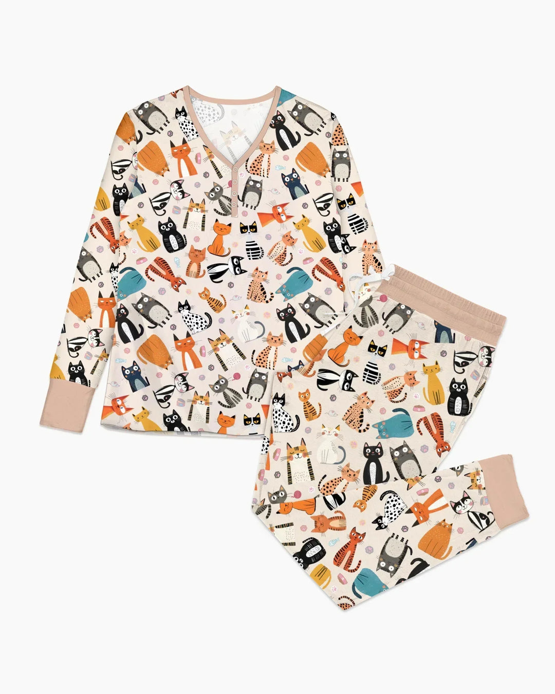 Goofy Schabernack Katzenfamilie Passender Pyjama aus Bambus für Damen