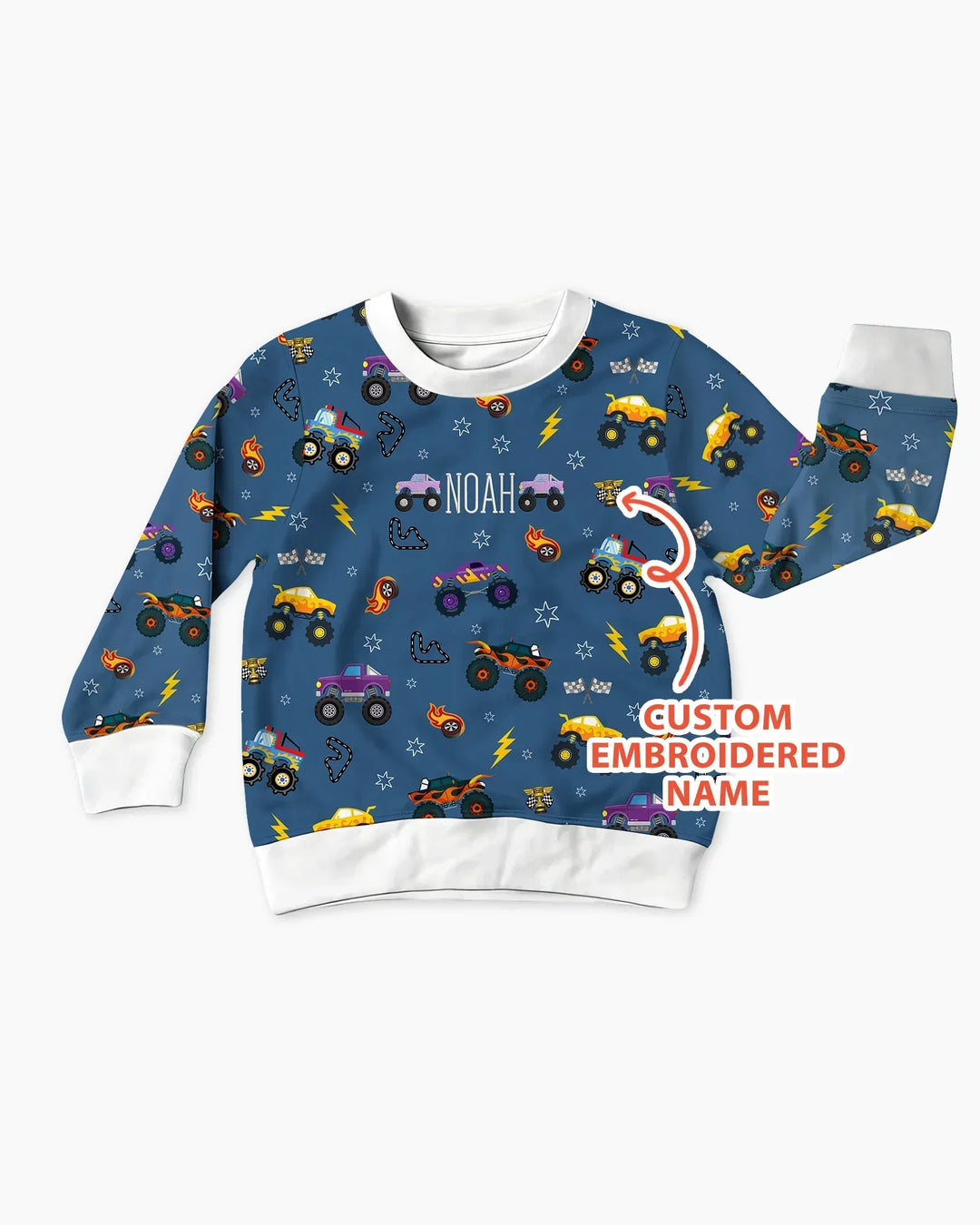 Crewneck-Sweatshirt aus Bambus mit verrücktem Truck-Motiv und individuellem Namens-Stick