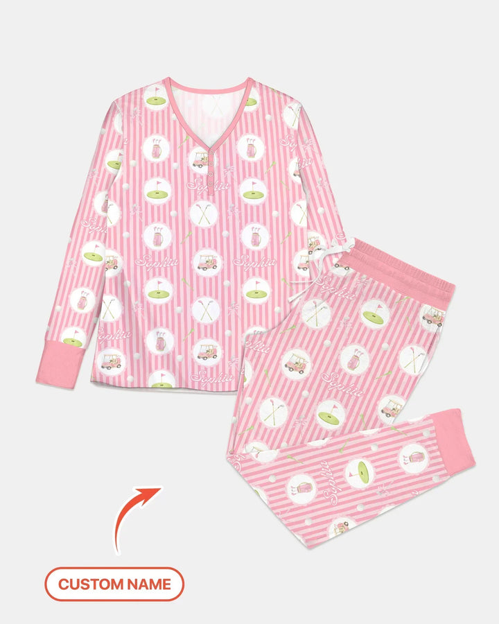 Personalisierter Name Rosa Golfmädchen Bambus Schlafanzug-Set für Damen