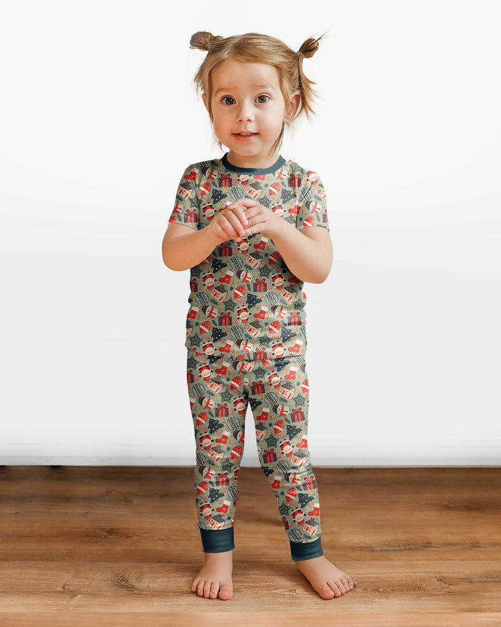 Christmas Ornaments Bamboo Two Piece Short Sleeve Pajama Set