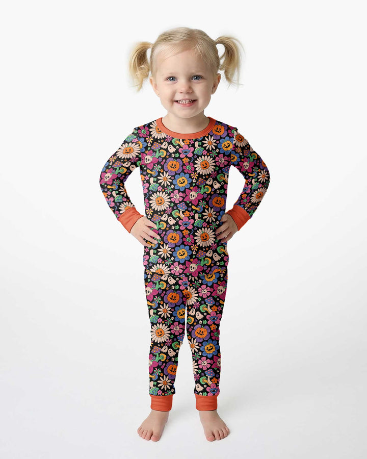 Halloween Flowers Bamboo Two Piece Long Sleeve Pajama Set