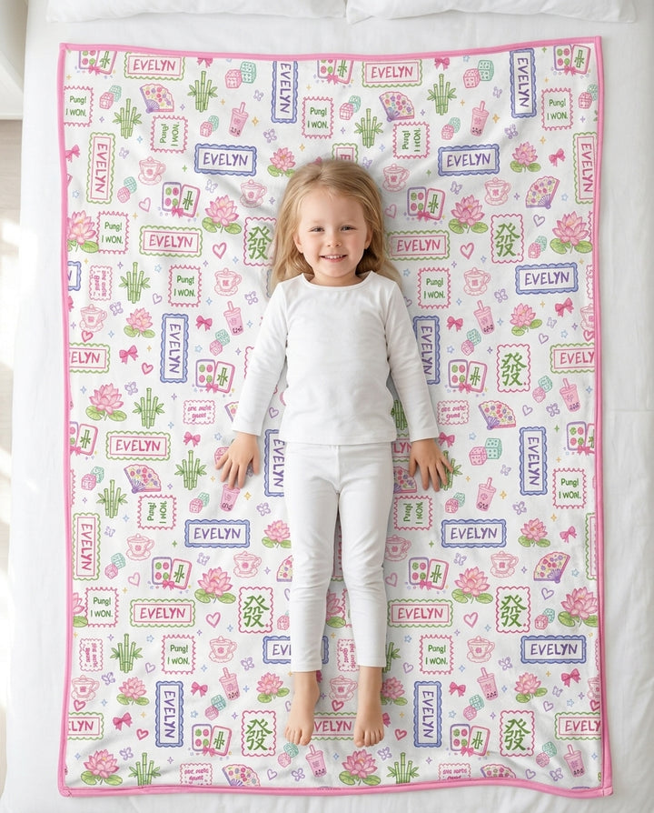 Personalized Preppy Mahjong  Bamboo Blanket