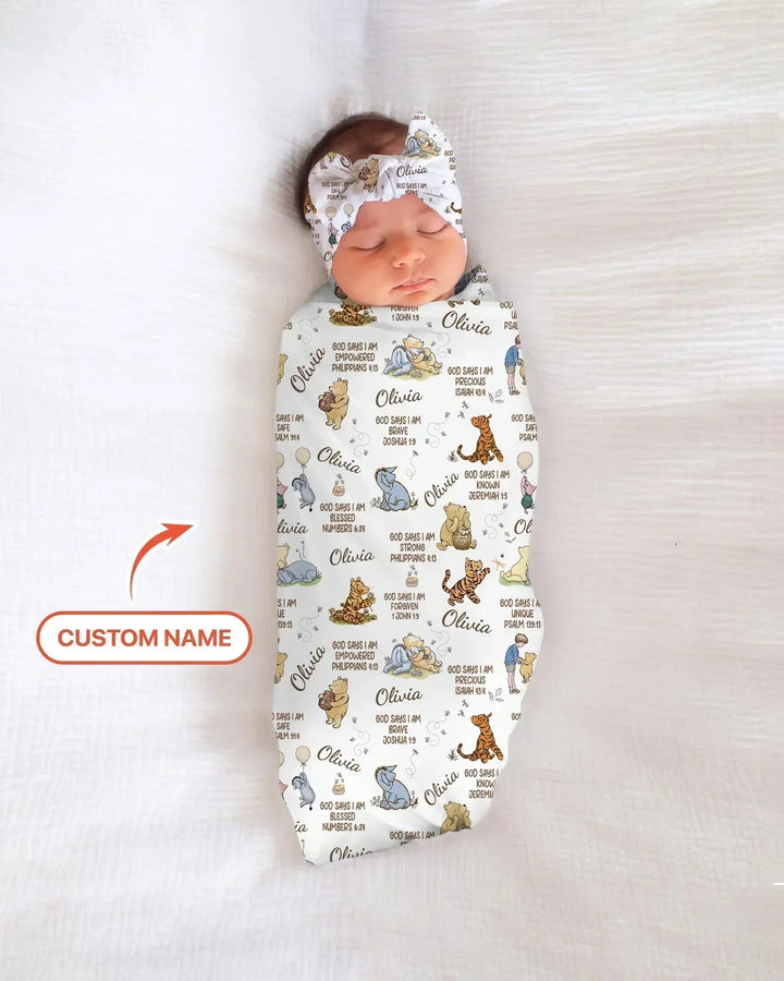 Custom Name God Says I Am Classic Bear swaddle blanket