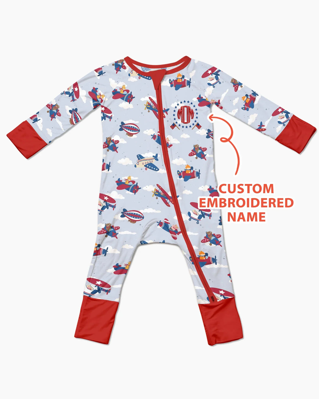 Custom Name Embroidered American Pilot  Bamboo Convertible Zippy