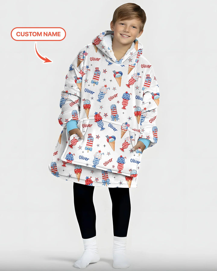 Personalisierte rot-weiß-Eiscreme-Bambusdecken-Hoodie