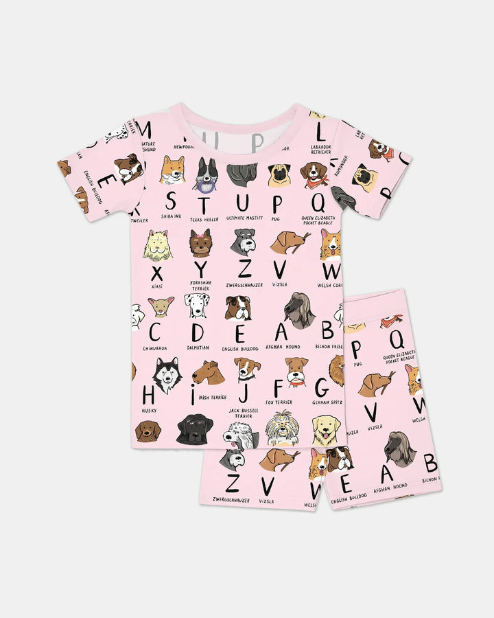 Funny Dogs Alphabet Bamboo Two Piece Short Sleeve Shorts Pajama Set
