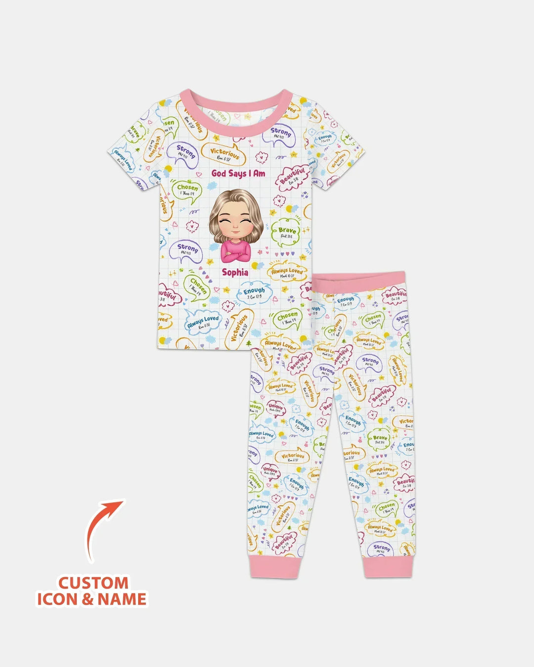 Personalized God Says I Am- Baby Girl Bamboo Two Piece Short Sleeve Pajama Set