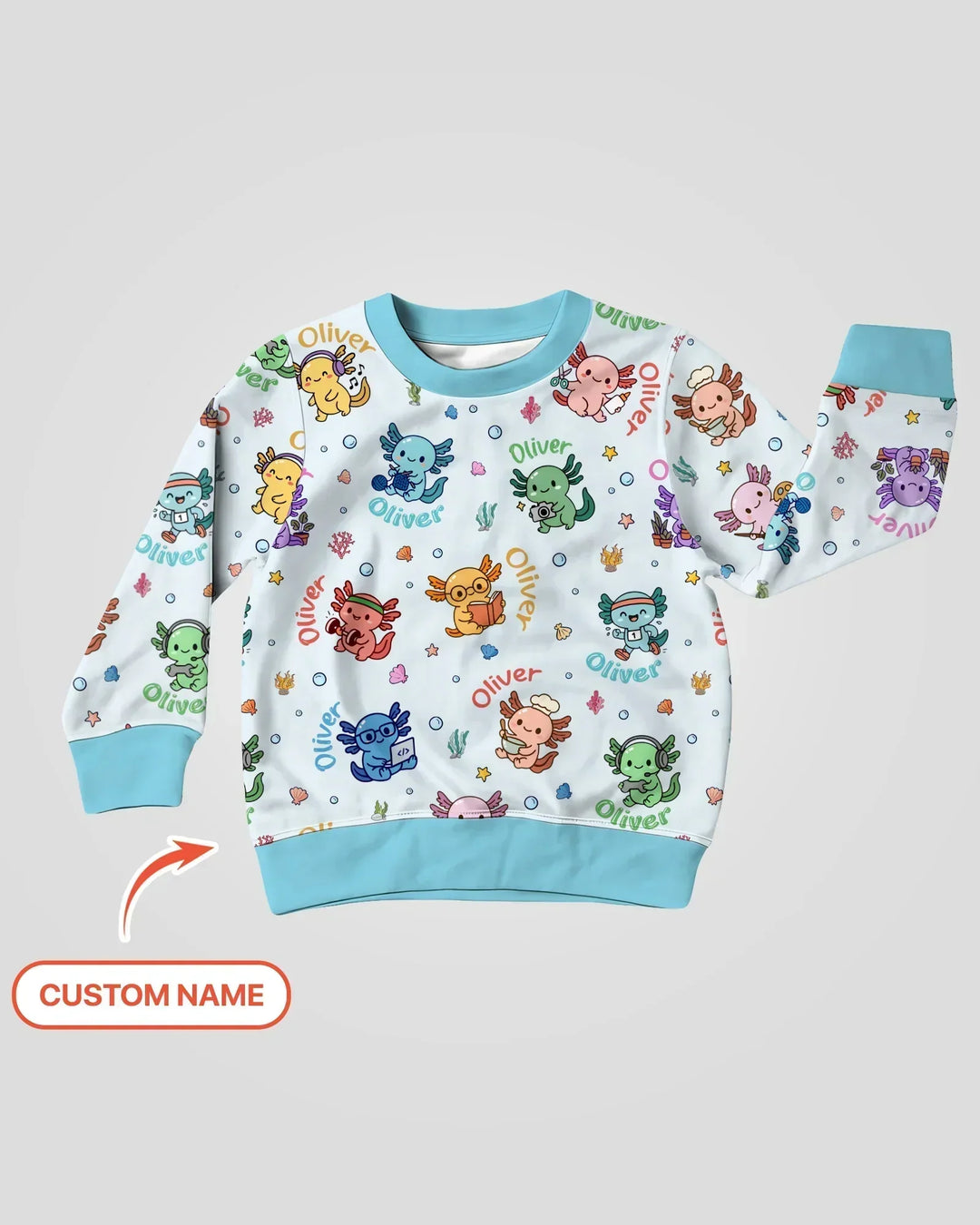 Benutzerdefinierter Name Süßer Hobby Axolotl Bambus Rundhals-Sweatshirt