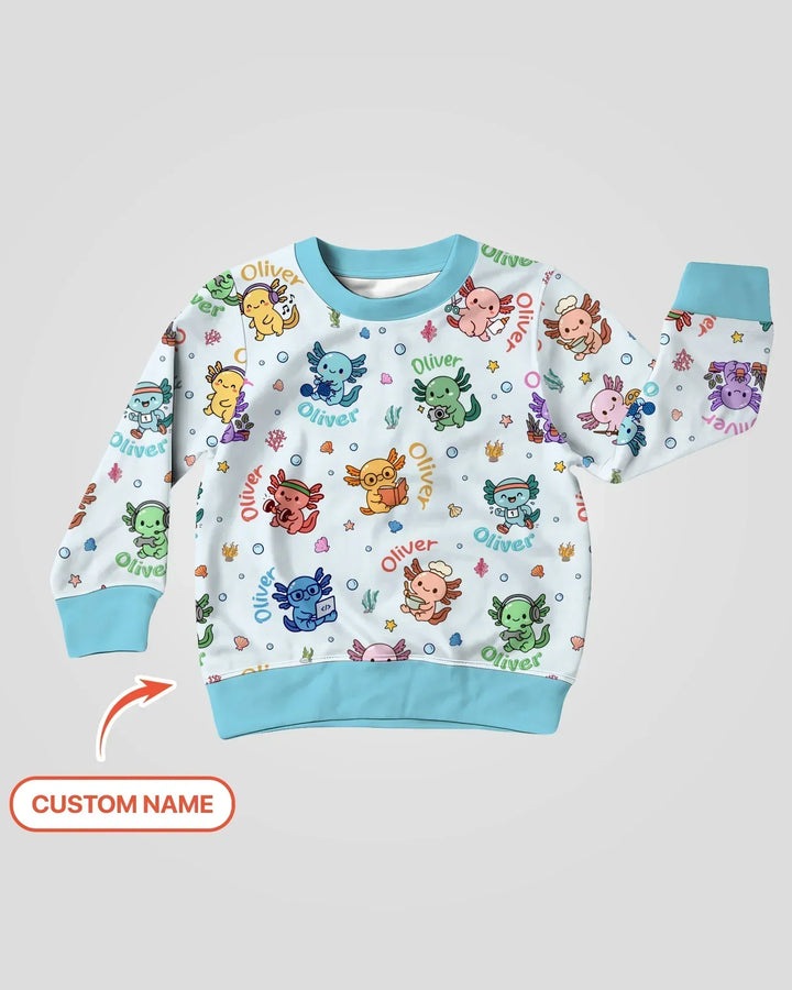 Benutzerdefinierter Name Süßer Hobby Axolotl Bambus Rundhals-Sweatshirt