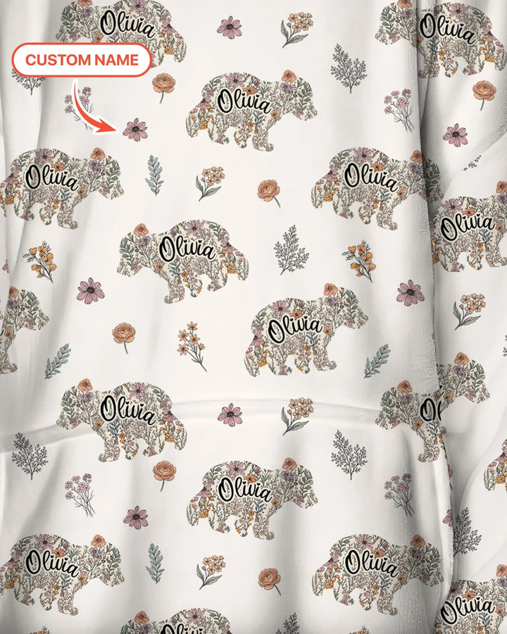 Personalisierter Blumen-Bär Familie passende Bambus Decken-Hoodie