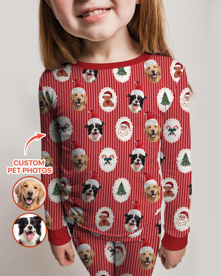Custom Pet Face Christmas Cameo Bamboo Two Piece Long Sleeve Pajama Set