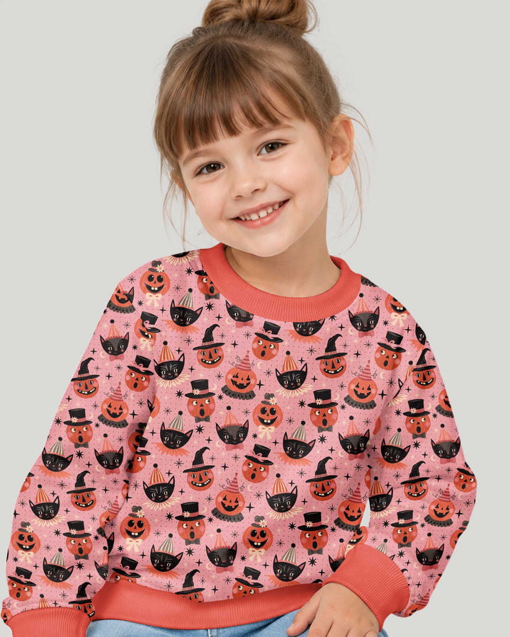 Retro Halloween Cats and Funny Pumpkins Bamboo Crewneck Sweatshirt
