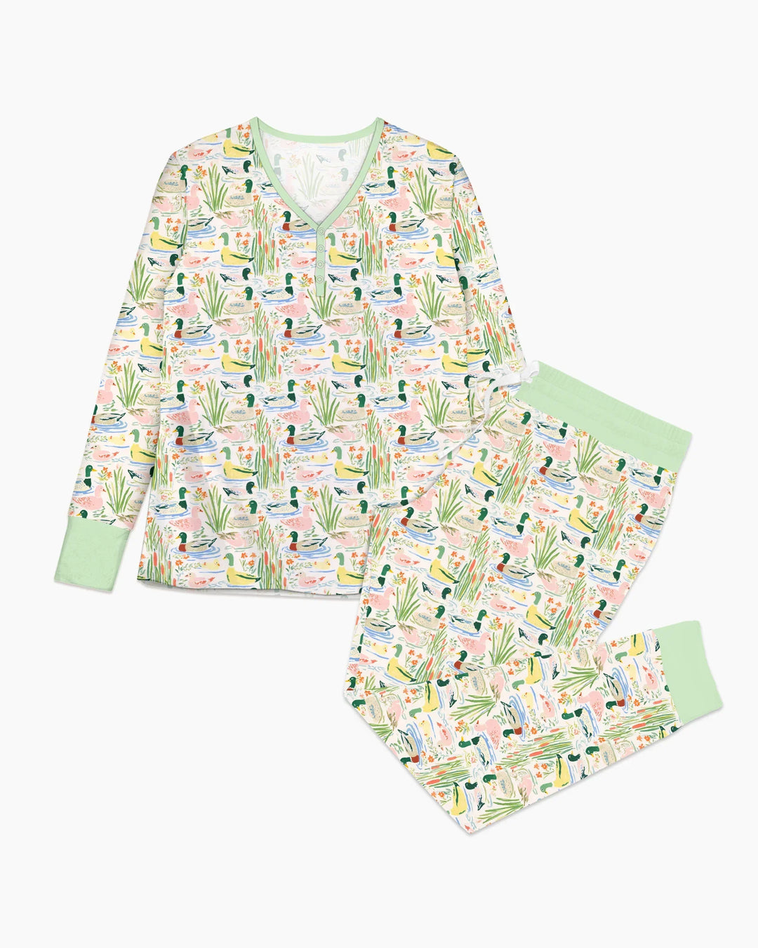 Ausgefallenes Stockenten-Pyjama-Set aus Bambus für Damen
