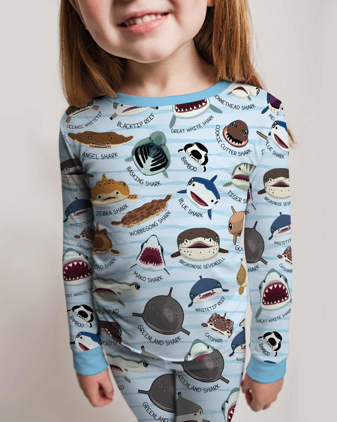 Shark Faces Bamboo Two Piece Long Sleeve Pajama Set