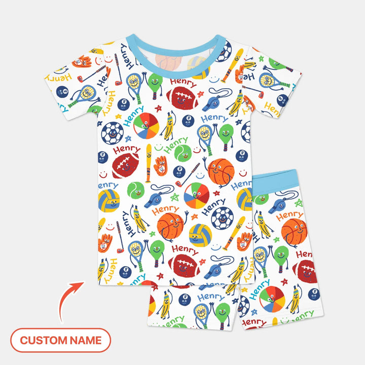 Play Ball Custom Name Bamboo Two Piece Short Sleeve Shorts Pajama Set