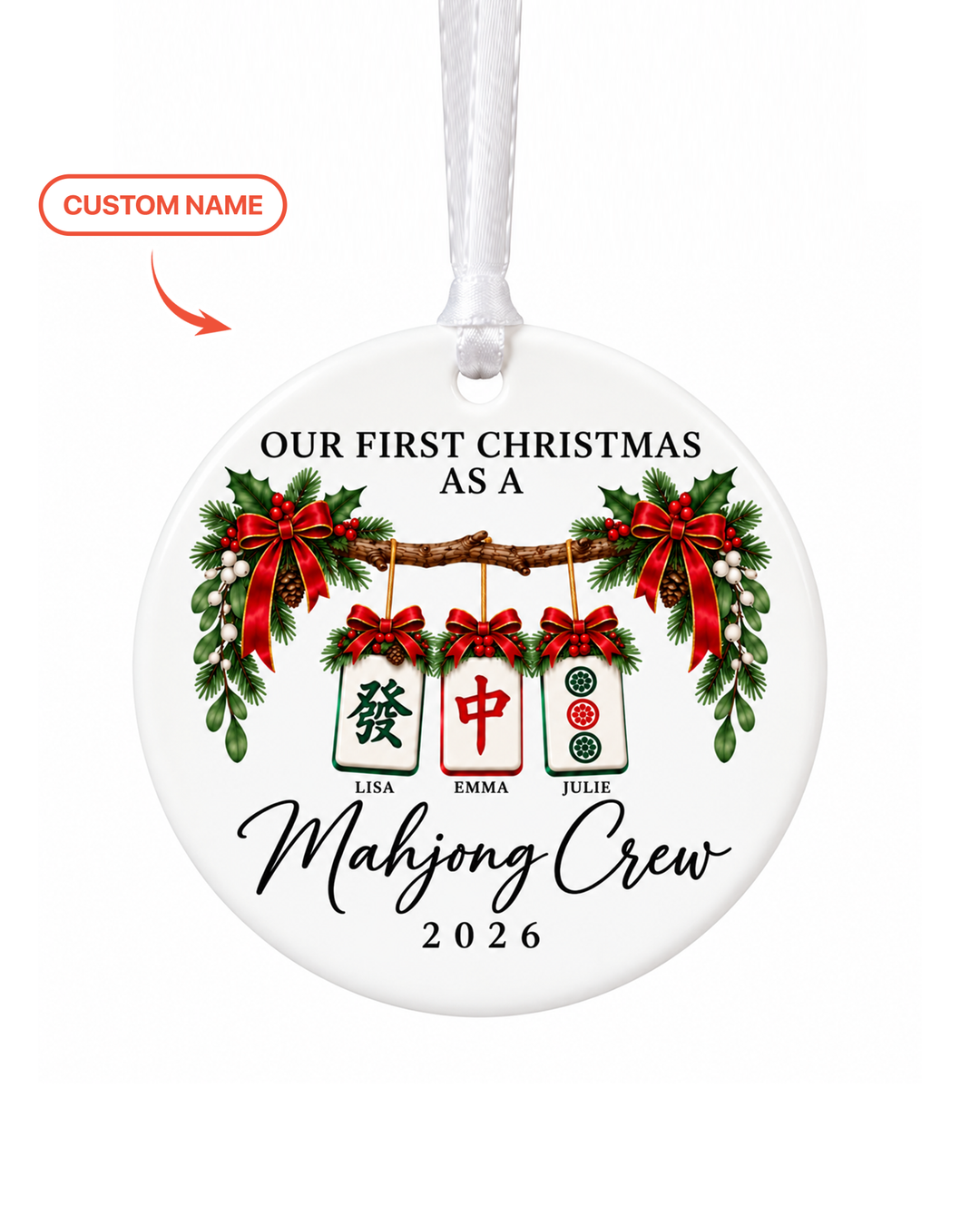 Custom Name Mahjong Crew Ceramic Ornament