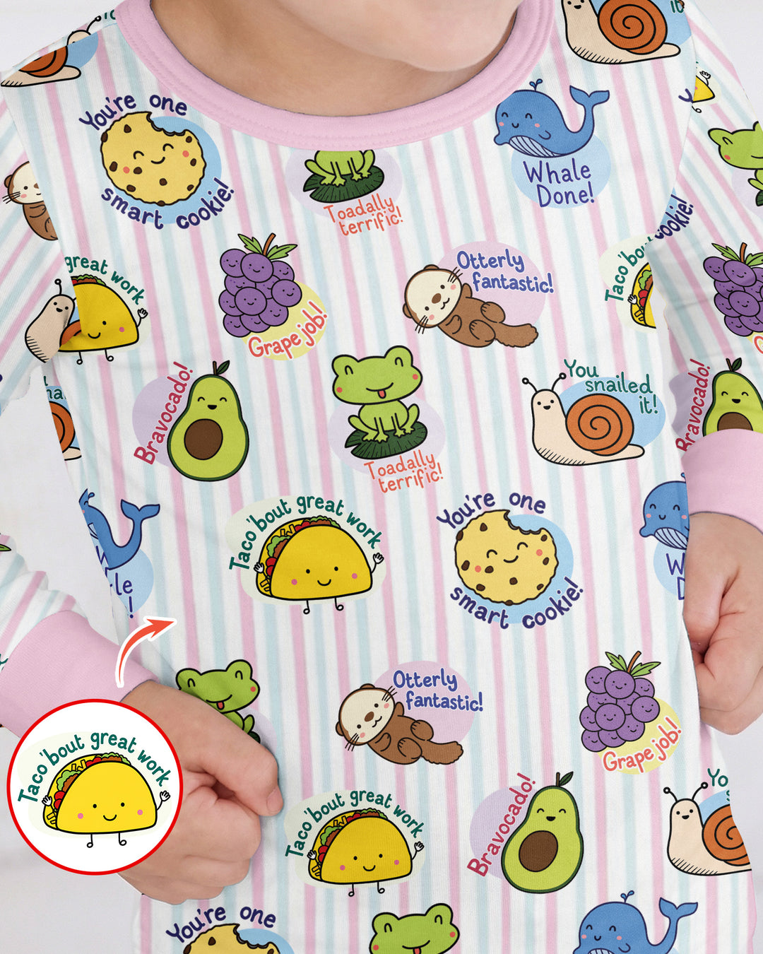 Cute Animal and Food Pun Bamboo Two Piece Long Sleeve Pajama Set