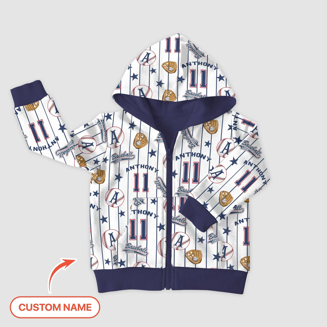 Personalisierter Baseball Time Bambus-Kapuzenpullover mit Reißverschluss