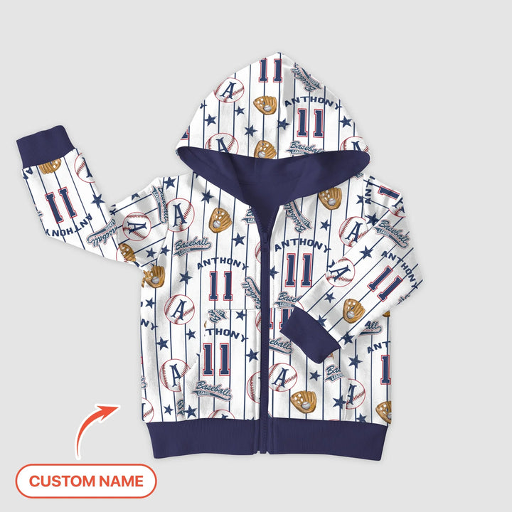 Personalisierter Baseball Time Bambus-Kapuzenpullover mit Reißverschluss
