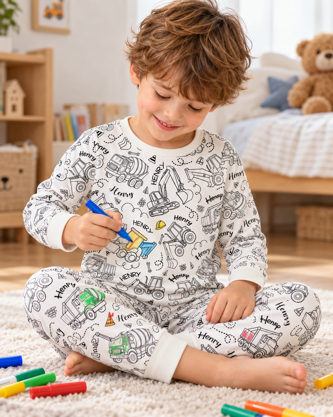 Zweiteiliges Langarm-Pyjama-Set mit Sommerfrüchten