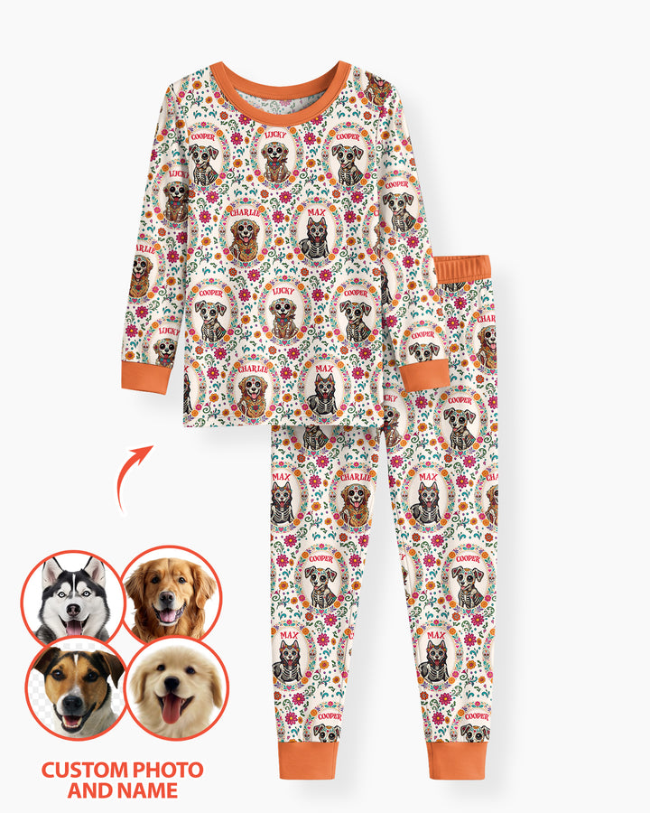 Hispanic Floral Dog Bamboo Two Piece Long Sleeve Pajama Set