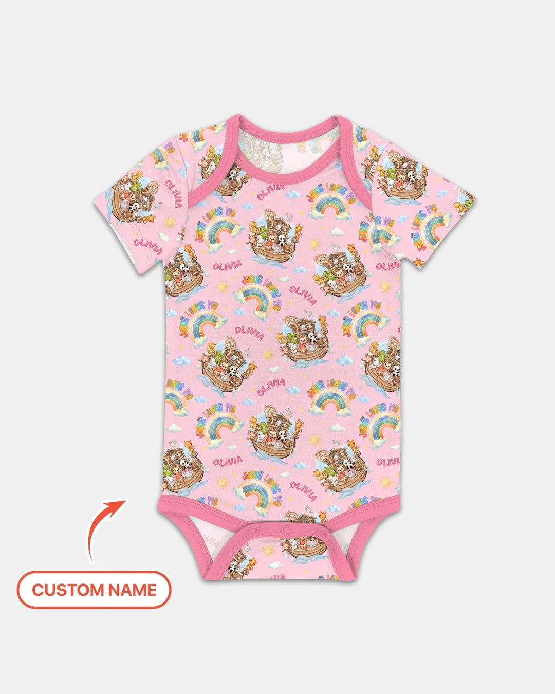 Custom Name Jesus Loves Me Noah's Ark Bamboo Bodysuit