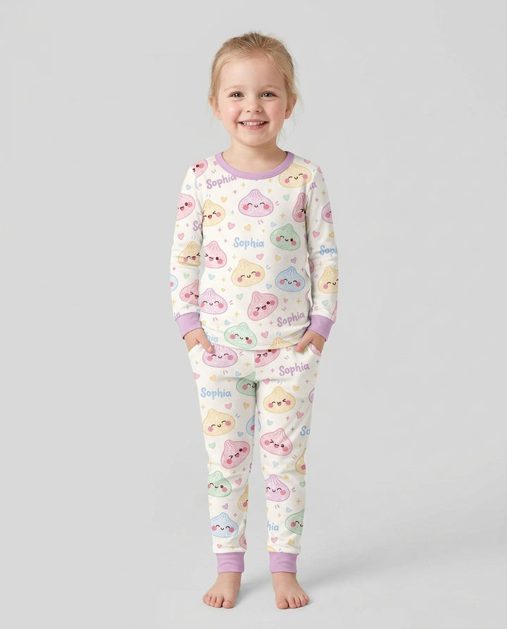 Cute Pastel Dumpling Kawaii Food Bamboo Two Piece Long Sleeve Pajama Set