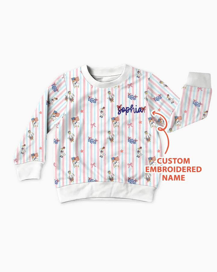 Personalized Cute Goose America 250 Embroidered Bamboo Crewneck Sweatshirt
