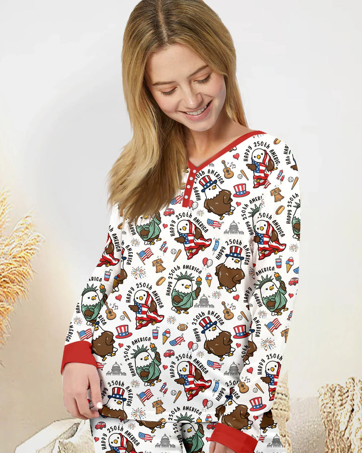 Nettes, patriotisches Eagles Family Matching Bambus-Damenpyjama-Set zum 250. Geburtstag Amerikas