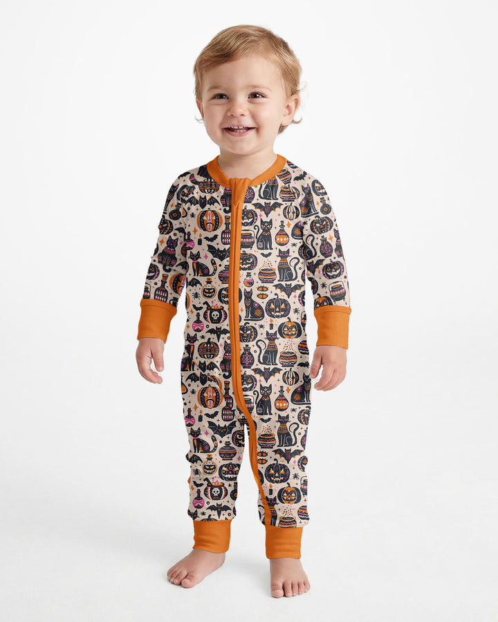 Whimsical Tribal Retro Halloween Black Cats Pumpkins Bamboo Convertible Zippy