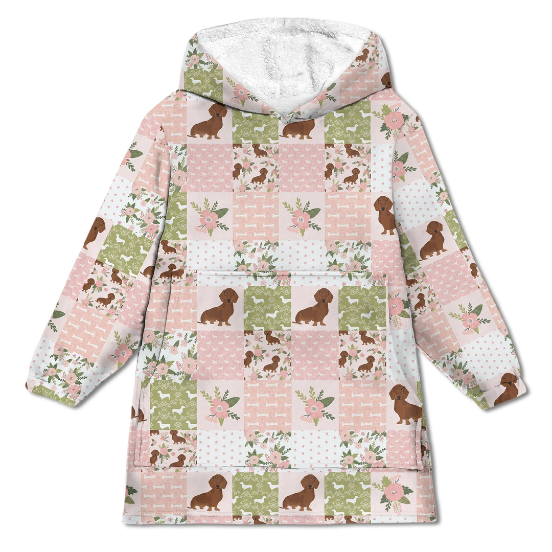 Floral Dachshund Grace Bamboo Blanket Hoodie