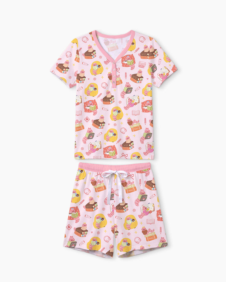 Little Book Worm Family Matching Bamboo Women Short Sleeve Short Pajama Set