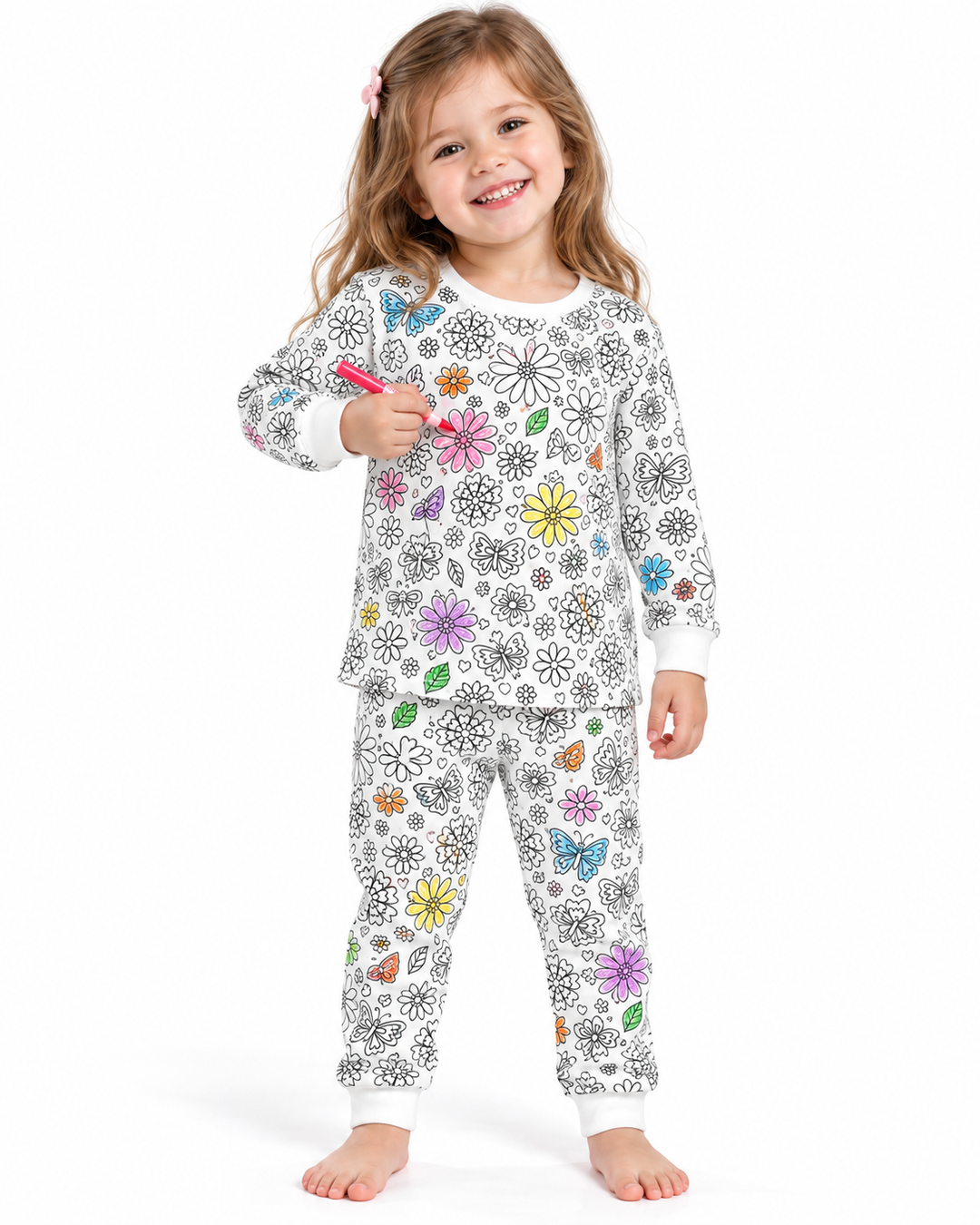 Florales flatterndes ausmalbares zweiteiliges Pyjama-Set aus Bambus