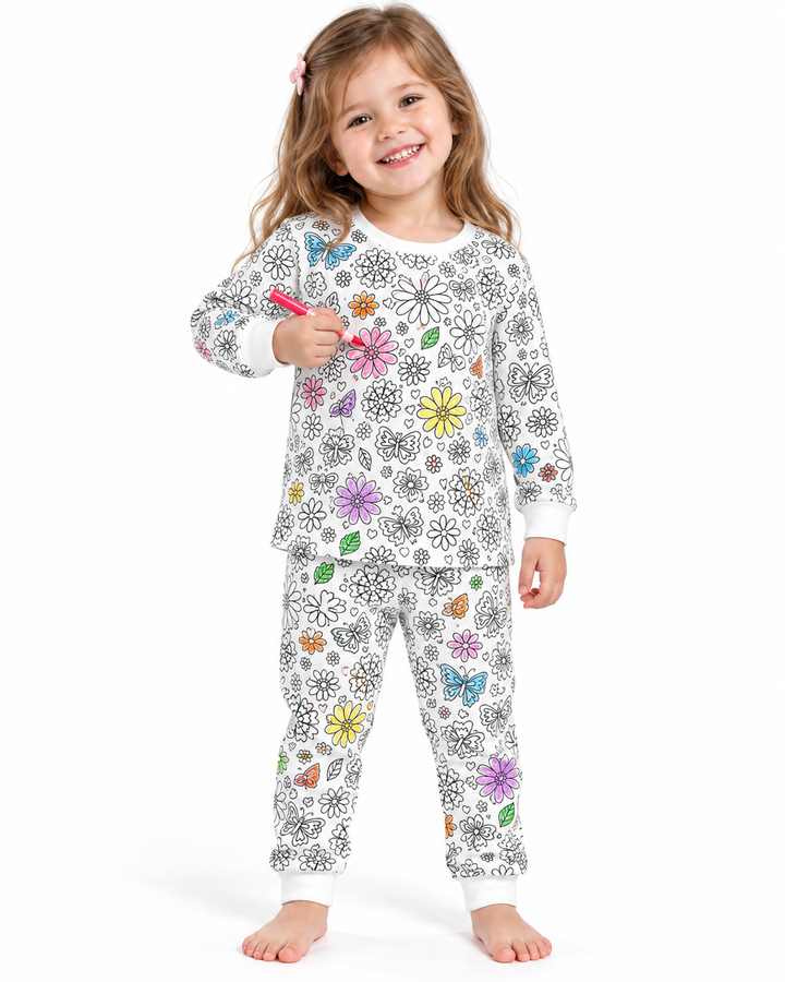 Florales flatterndes ausmalbares zweiteiliges Pyjama-Set aus Bambus