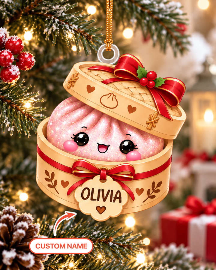 Custom Name Glitter Dumpling Christmas Acrylic Ornament