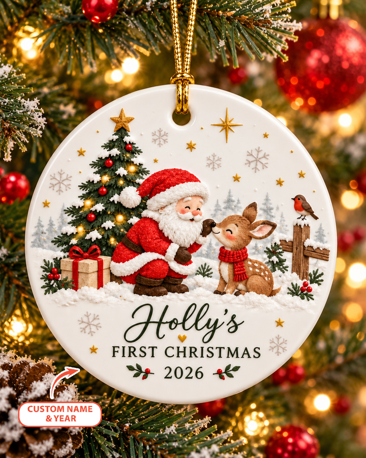 Custom Santa Reindeer Ceramic Ornament