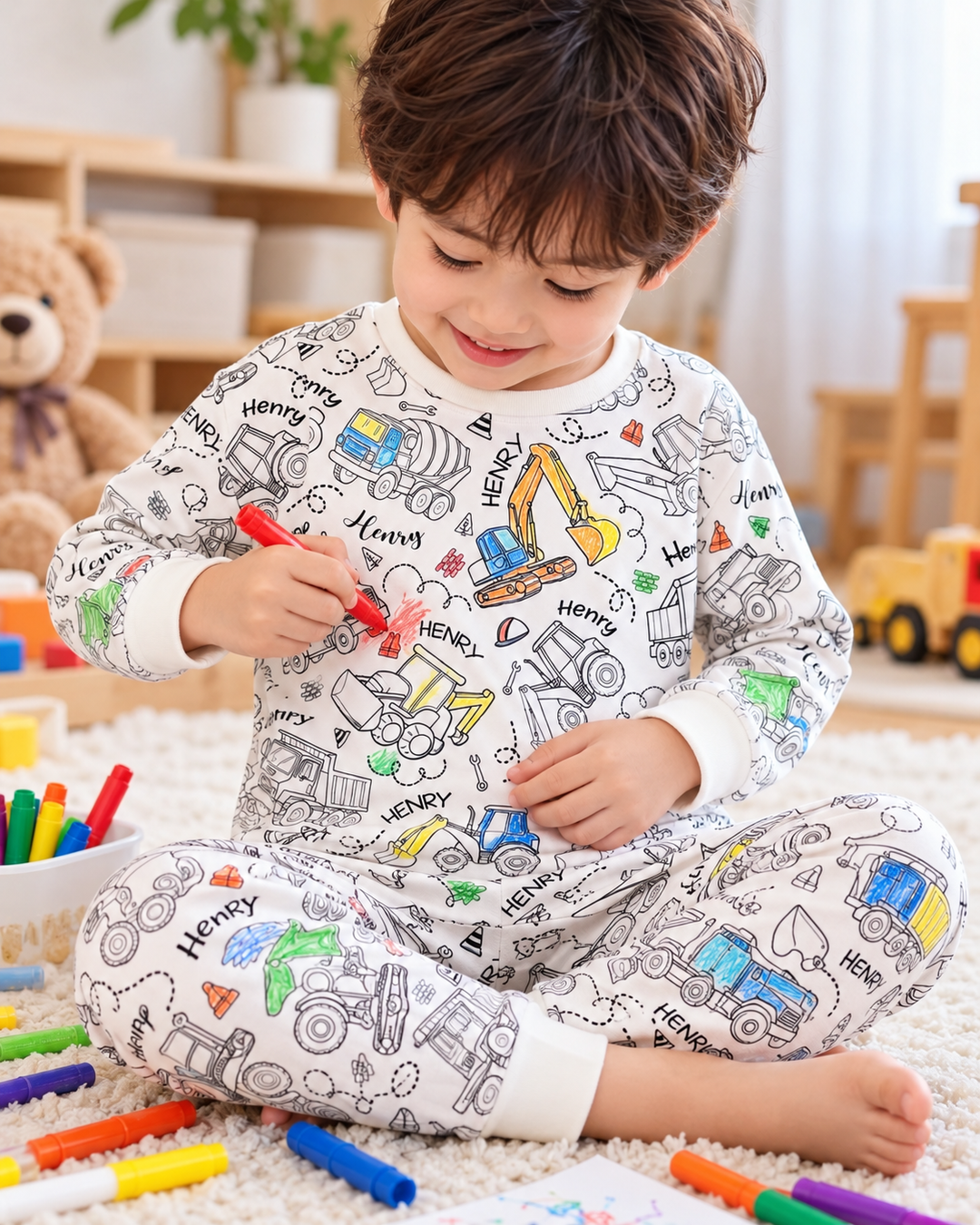 Zweiteiliges Langarm-Pyjama-Set mit Sommerfrüchten