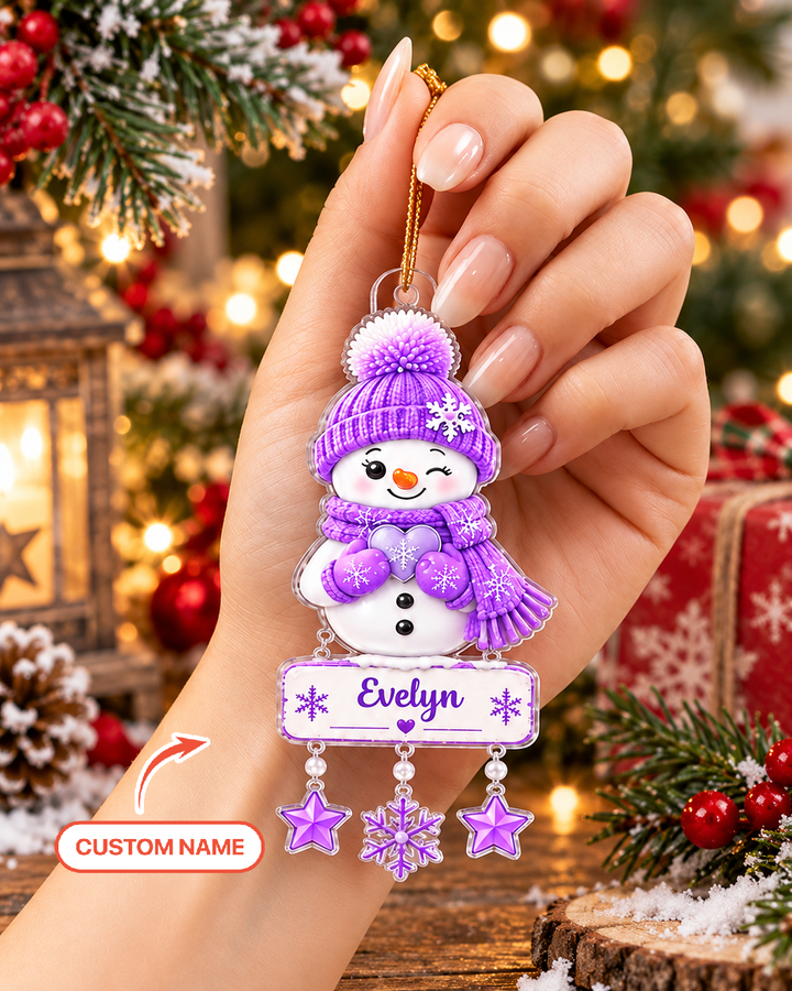 Snowy Hugs And Hearts Personalized 1-Side Photo Acrylic Ornament