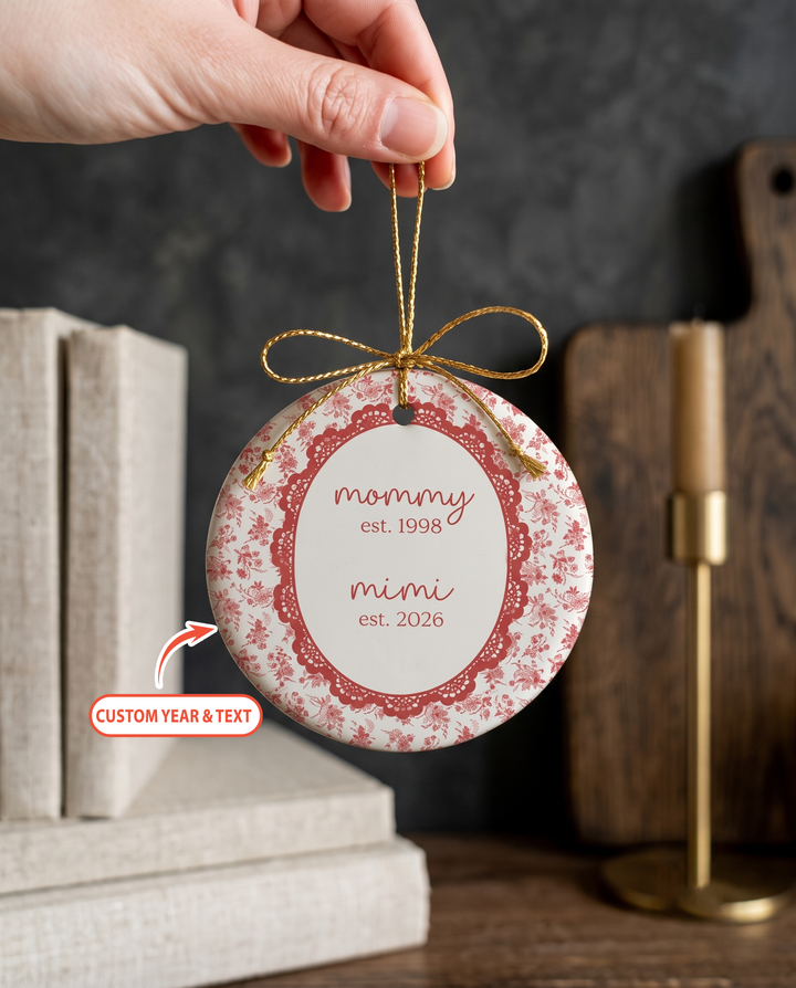Custom Gift for Grandma Chinoiserie Flower Ceramic Ornament