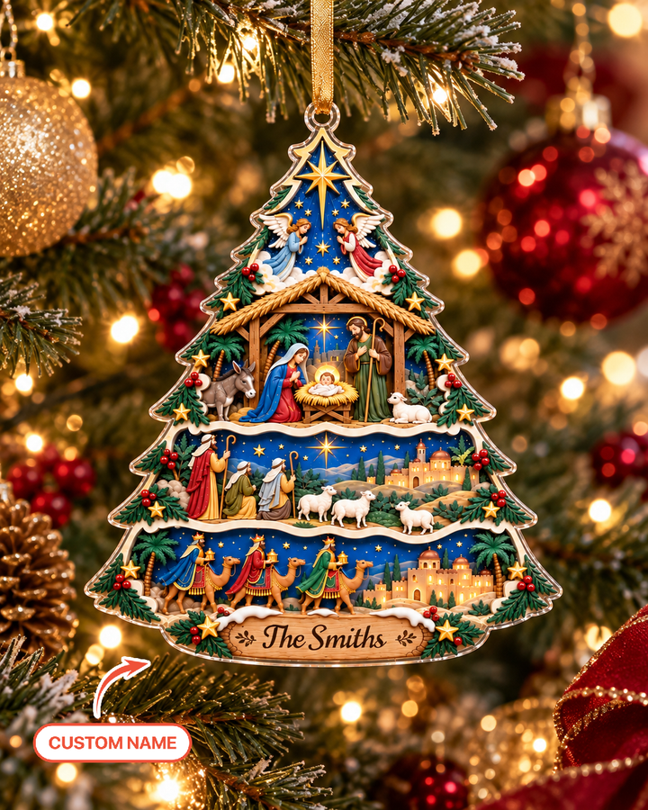 Nativity Scene Christmas Tree - Personalized Acrylic Ornament