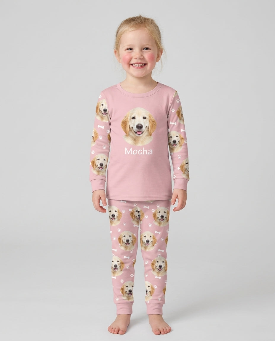 Custom Photo Pet Faces Pajamas Bamboo Two Piece Long Sleeve Pajama Set