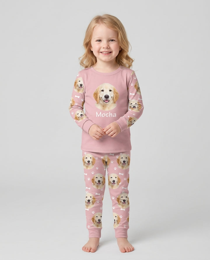 Custom Photo Pet Faces Pajamas Bamboo Two Piece Long Sleeve Pajama Set