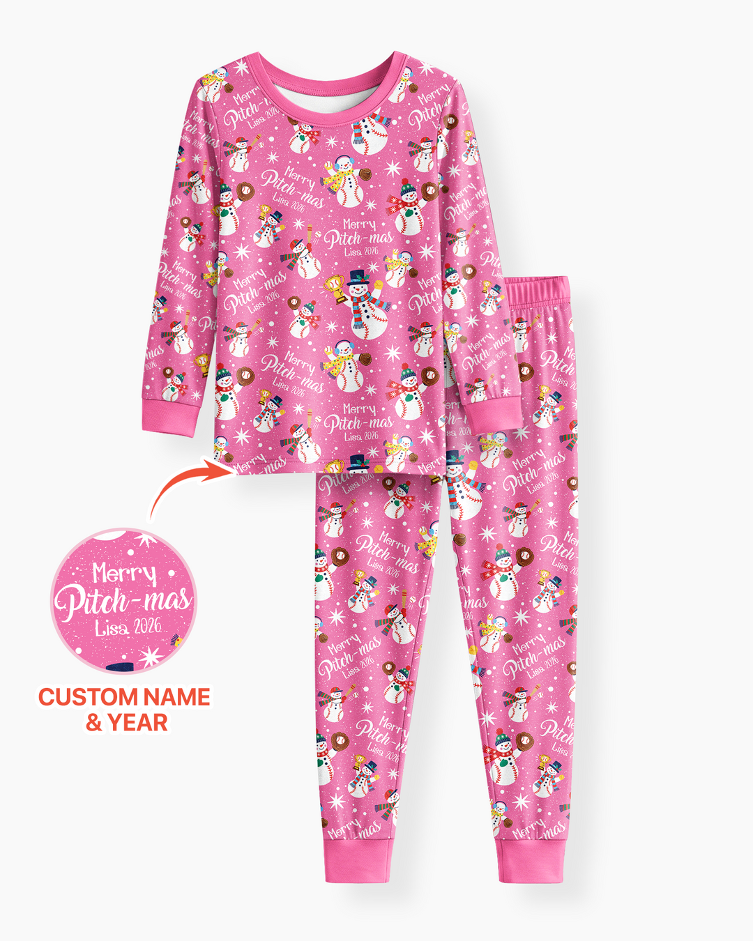 Custom Baseball Christmas Bamboo Two Piece Long Sleeve Pajama Set
