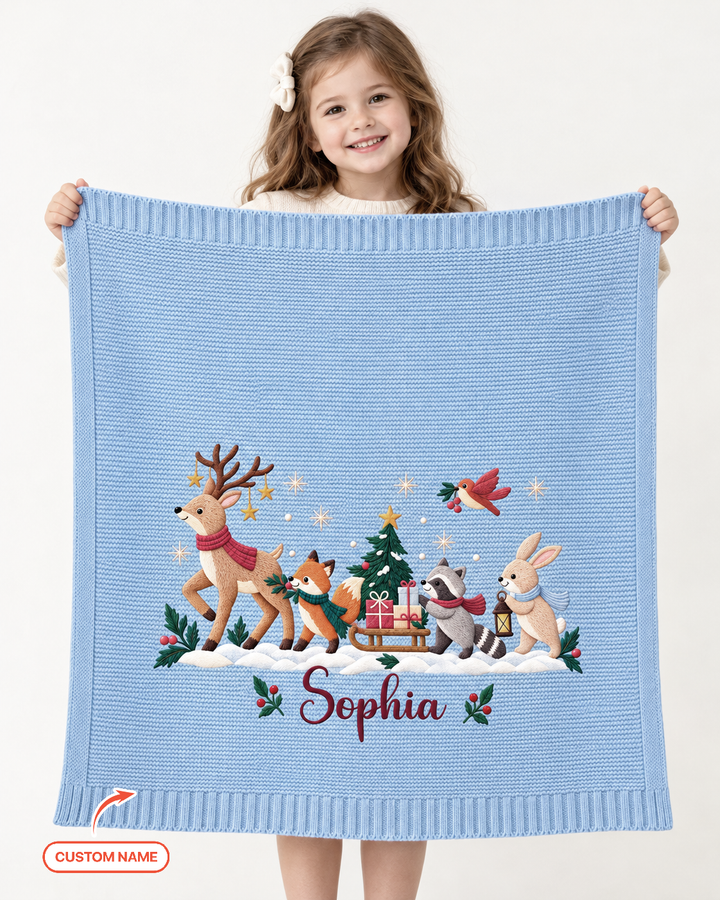 Woodland Christmas Parade Baby Cotton Blanket