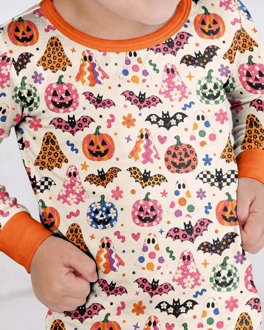 Funky Retro Ghosts Bamboo Two Piece Long Sleeve Pajama Set