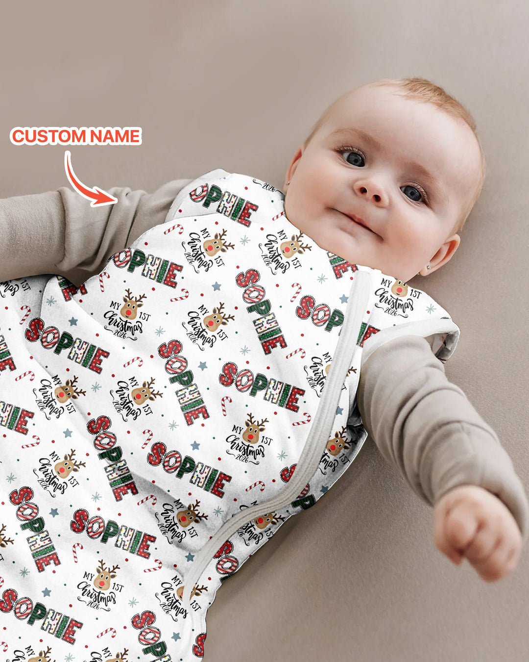 Personalisierter Name „Mein erstes Weihnachten 2025“ – Bambus-Schlafsack (S)