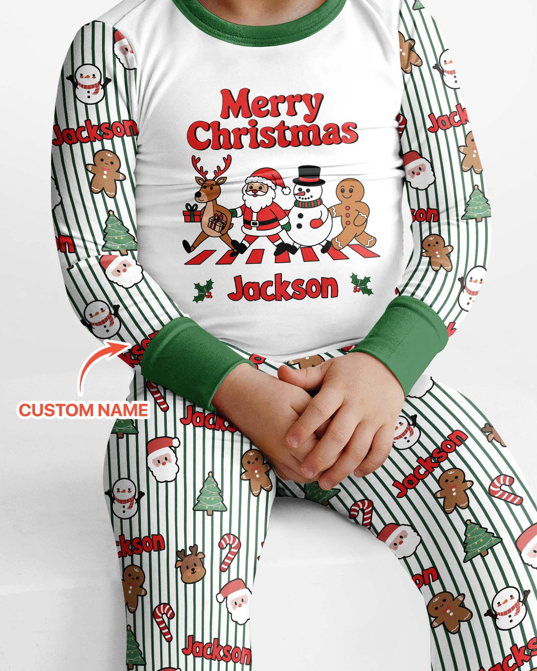 Custom Name Funny Christmas Crossing Bamboo Two Piece Long Sleeve Pajama Set
